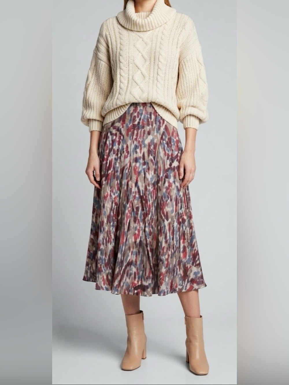 Vintage Cato a line skirt lined abstract paint brush strokes flowy full flared L